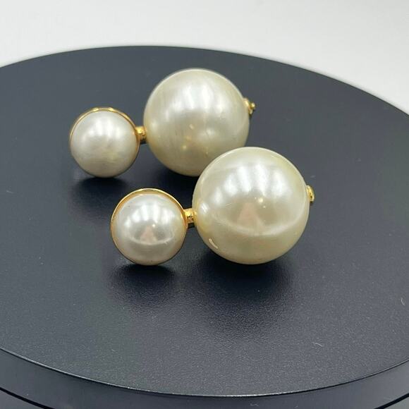 Lele Sadoughi Designer Large White Faux Pearl Double Drop Pierced Earrings - Picture 1 of 12